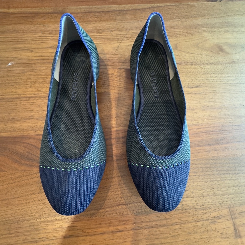 Rothy's Blue and Green Highland Cap Toe Flats